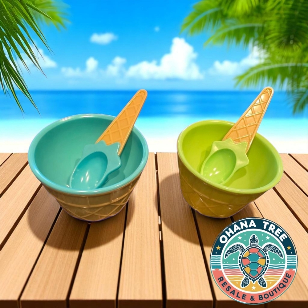 Colorful Ice Cream Bowl and Spoon Set Of 4